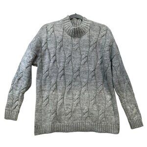Lands End Womens Cable Knit  Sweater M/P Gray Wool Blend Fisherman Look